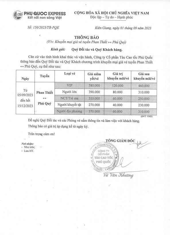 GIẢM GIÁ 20% TUYẾN PHAN THIẾT - PHÚ QUÝ VÀ NGƯỢC LẠI